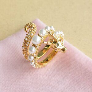 Kate Spade Dazzling Dragon Pearl Gold Wrap Ring Size 7